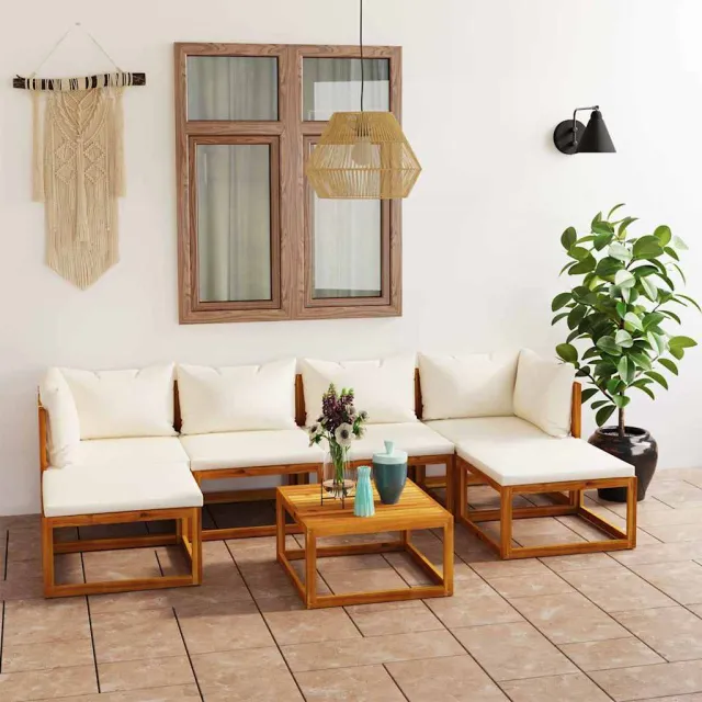 vidaXL 7-delige Loungeset met kussens massief acaciahout crème, foto 2