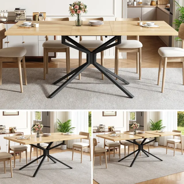 Clruro Eettafel - 120–160×90×75 cm - Uitschuifbaar - Steronderstel - MDF/Metaal - Licht Eiken Hout