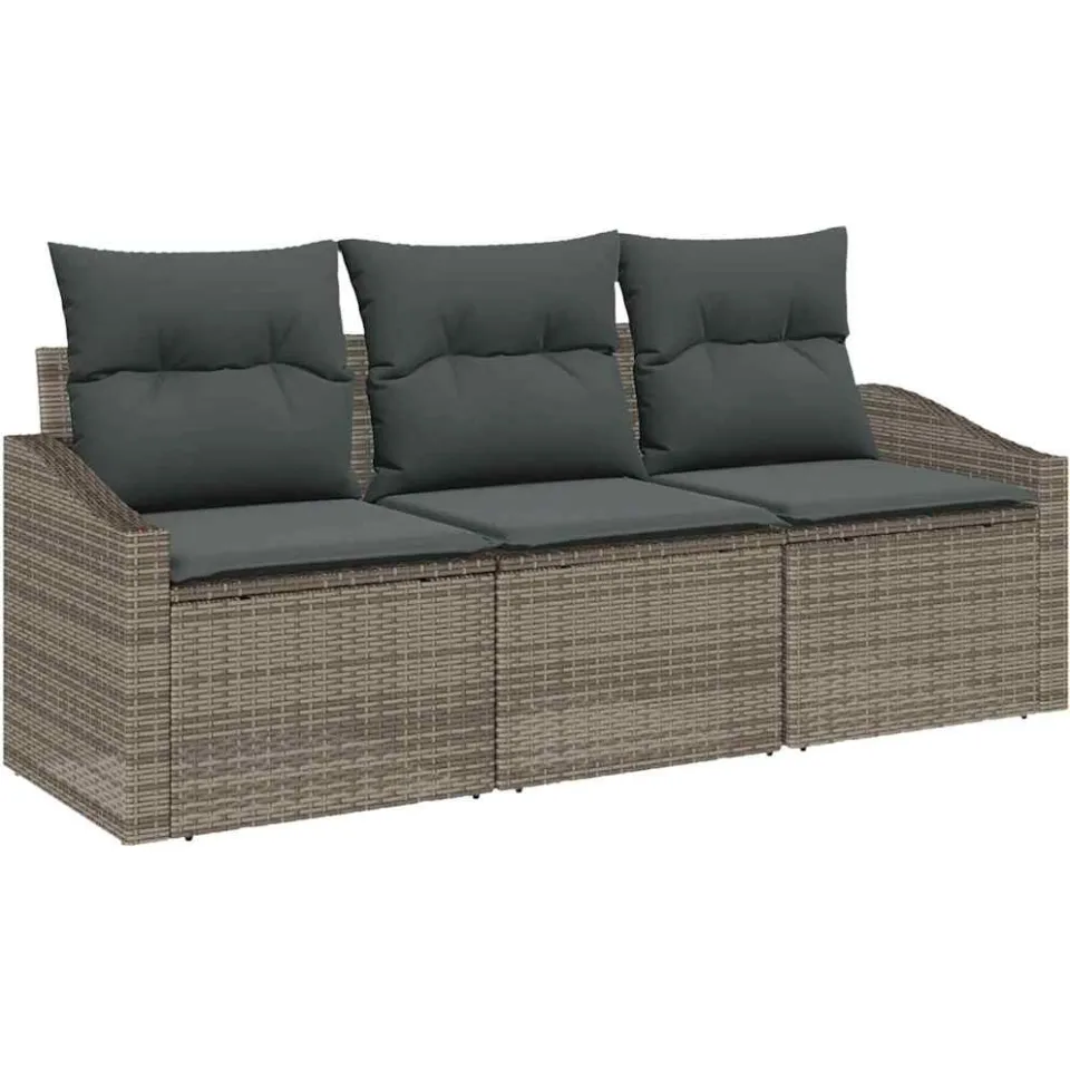 vidaXL Bankstel 3 st Grijs poly rattan