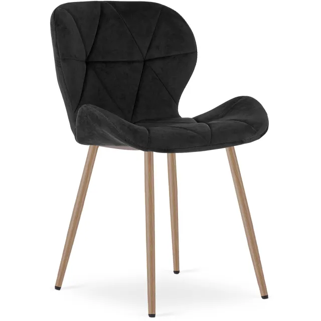 Oskar MANGO Eetkamerstoel – Zwart Velvet – Metalen Poten in Eikenlook – Comfortabele Gestoffeerde Zitting – Modern Design – Velvet Stoel voor Woonkamer, Keuken en Eetkamer – Max. 110 kg