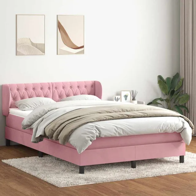 vidaXL Boxspring met matras fluweel roze 140x220 cm