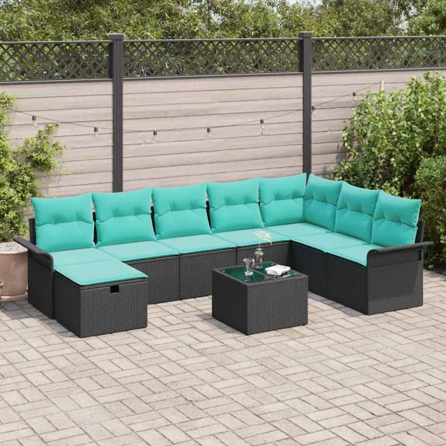 vidaXL Tuin Sofa Set 9 st Poly riet zwart, foto 2