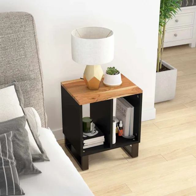 vidaXL Bijzettafel 40x31x46 cm massief acaciahout en bewerkt hout bruin, foto 2