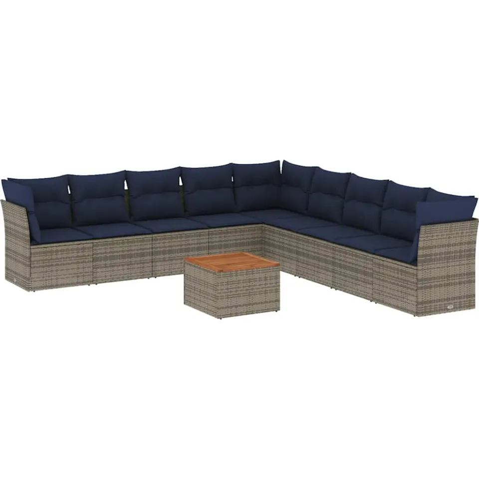 vidaXL 10-delige Loungeset met kussens poly rattan grijs, foto 3