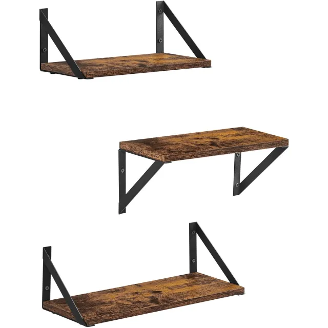 Vasagle Wandplank - Zwevend Rek met Hoogglans - Voor Slaapkamer Woonkamer Keuken Badkamer Vintagebruin-Zwart