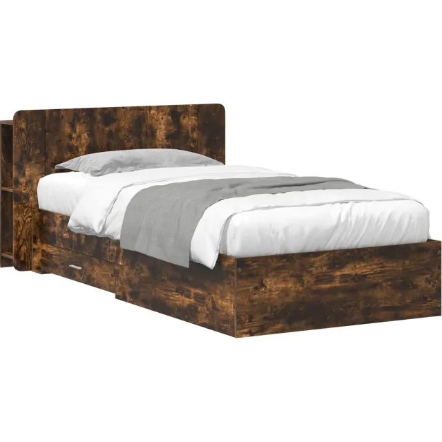 vidaXL Bedframe met opslag Gerookt eiken 100 x 200 cm Bewerkt hout Bruin