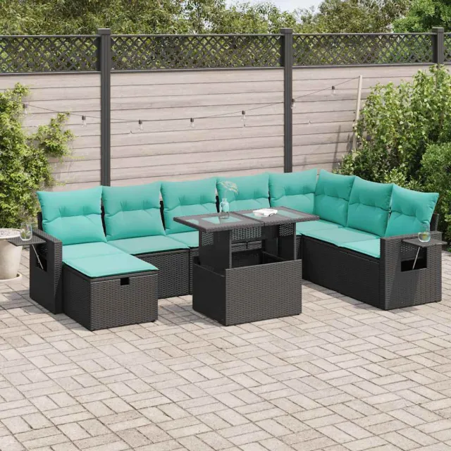 vidaXL 9-delige Loungeset met kussens poly rattan acacia grijs, foto 2