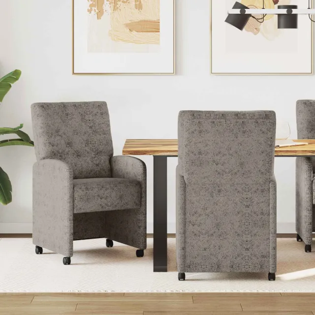 vidaXL Eetkamerstoelen met Wieltjes 2 st Nep Suede Leer Lichtgrijs