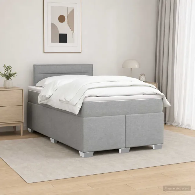 vidaXL Boxspring Bed met Matras en LED Lichtgrijs 120 x 200 cm Stof