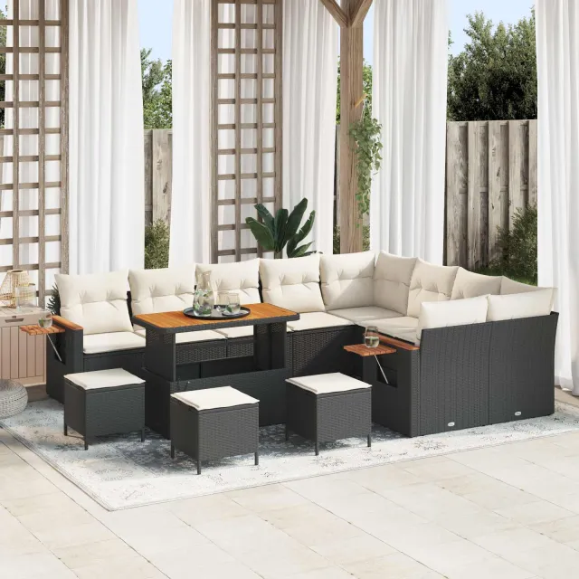 vidaXL Tuinbankenset 13 st Zwart poly rattan