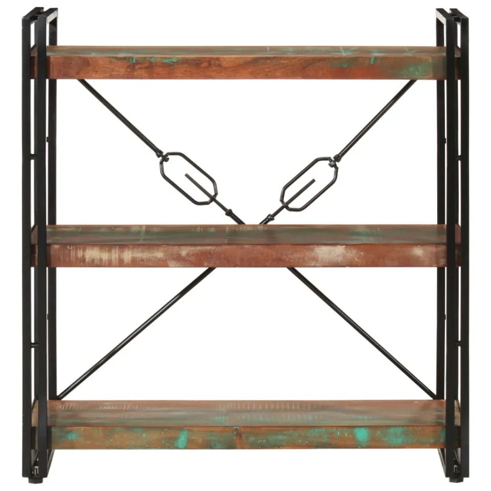vidaXL Boekenkast 3-laags 77x30x80 cm massief recycled hout en ijzer meerkleurig, foto 2