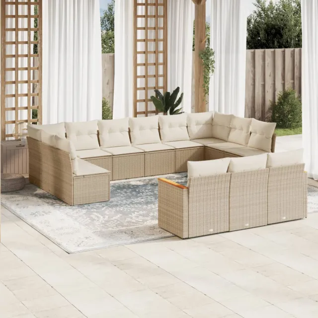 vidaXL 13-delige Loungeset met kussens poly rattan beige, foto 2