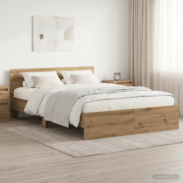 vidaXL Bedframe met hoofdbord Artisanaal eiken 140 x 190 cm Bruin