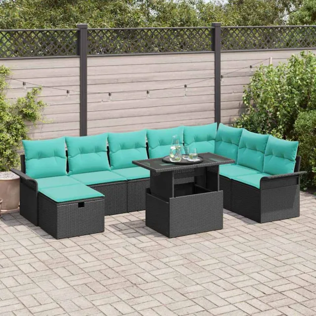 vidaXL Tuinbankenset 9 st Zwart poly rattan, foto 2