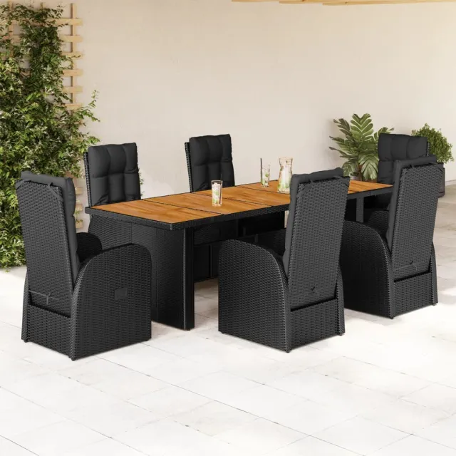vidaXL 7-delige Tuinset met kussens poly rattan zwart, foto 2