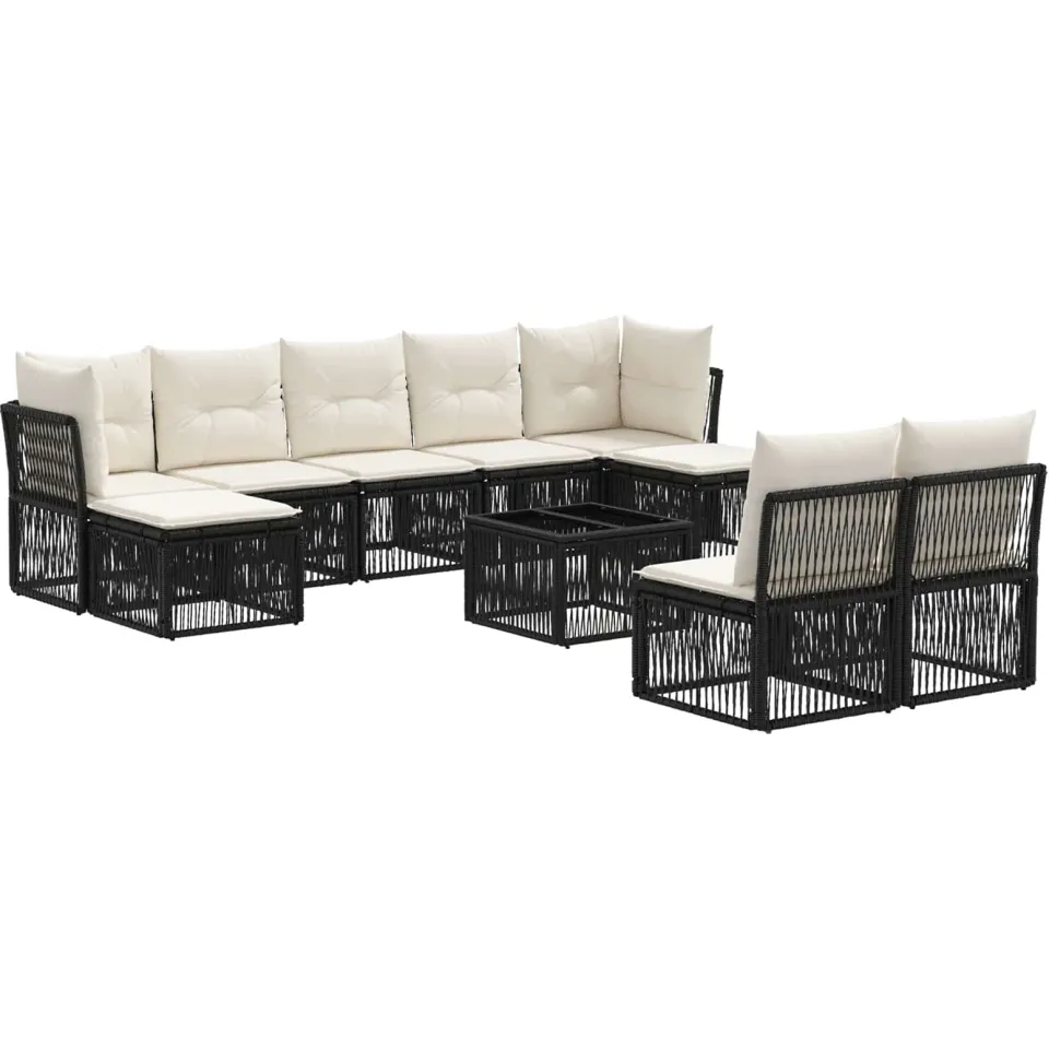 vidaXL Tuinbankenset 10 st 9-zits Zwart poly rattan, foto 3