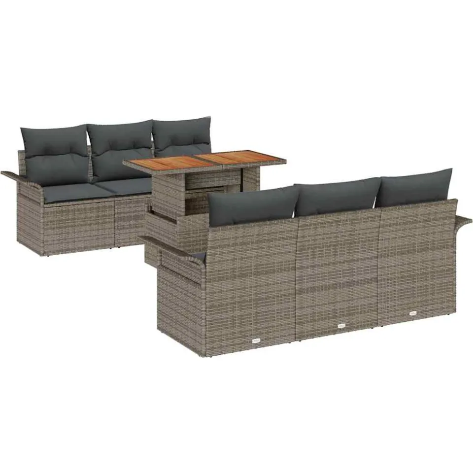 vidaXL Tuin Sofa Set 7 st Grijs Poly riet, foto 4