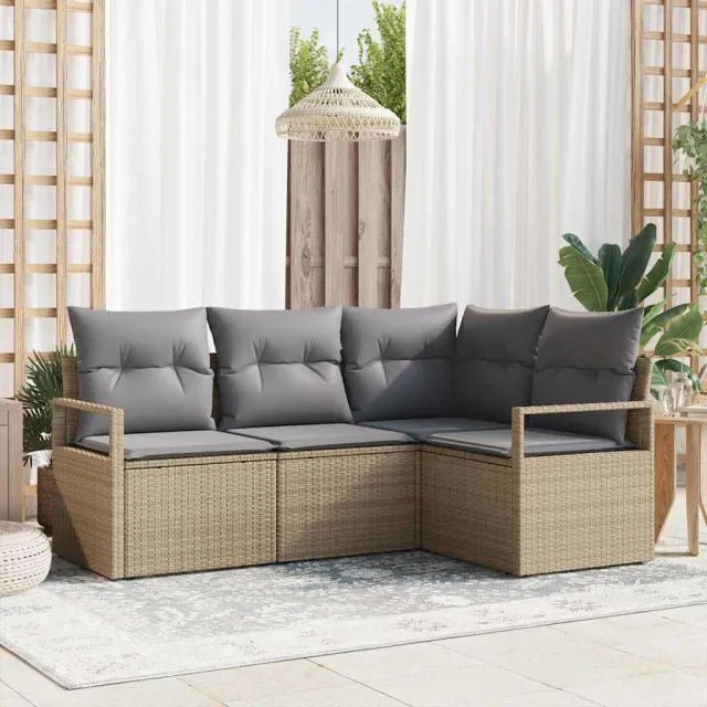 vidaXL Bankstel 4 st Beige poly rattan, foto 2