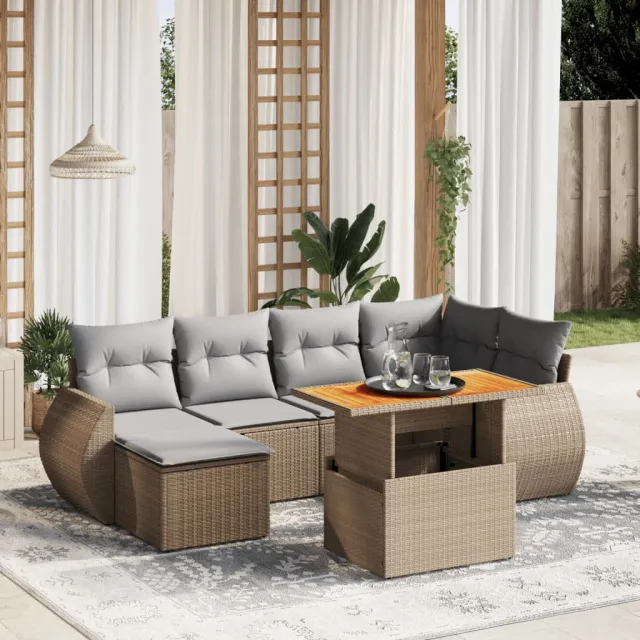 vidaXL 7-delige Loungeset met kussens poly rattan beige, foto 2