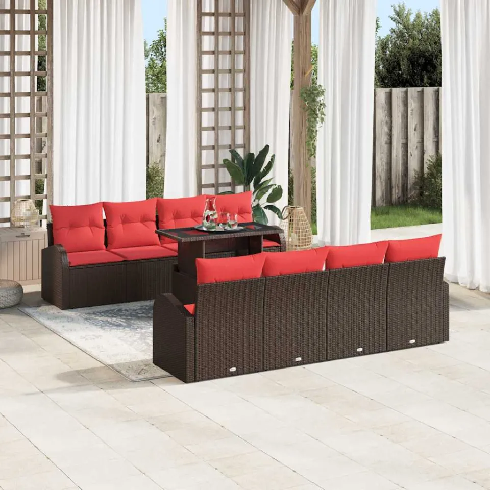 vidaXL Tuin Sofa Set 9 st Bruin poly rattan, foto 3