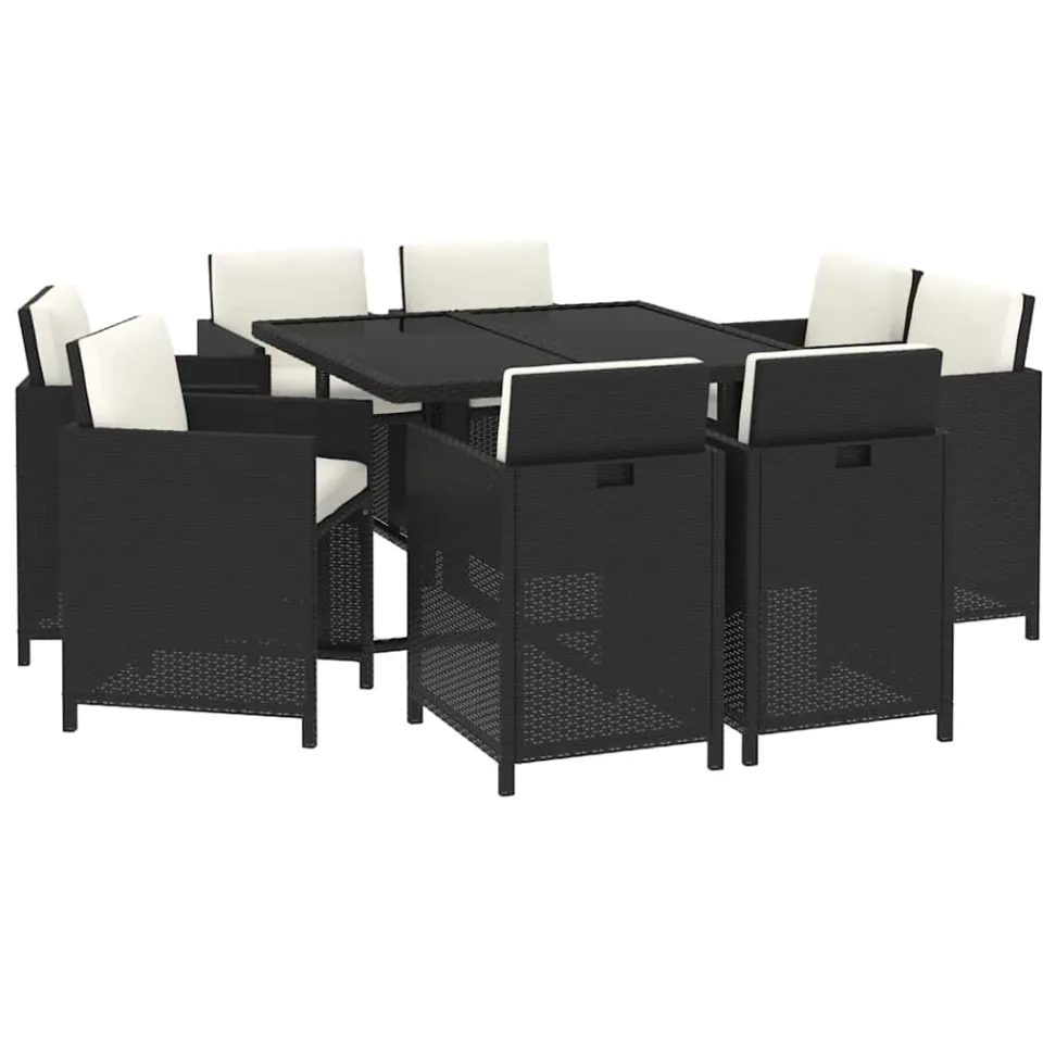 vidaXL 9-delige Tuinset met kussens poly rattan zwart