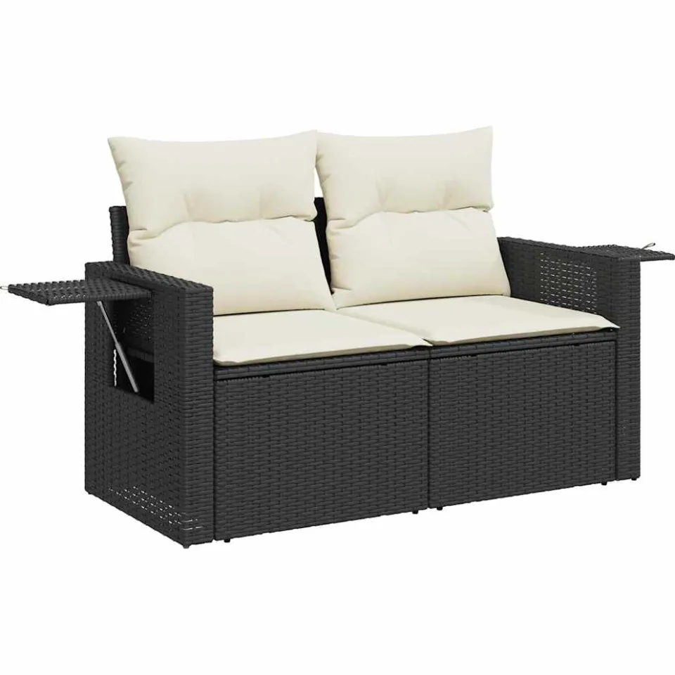 vidaXL 9-delige Loungeset met kussens poly rattan zwart, foto 4