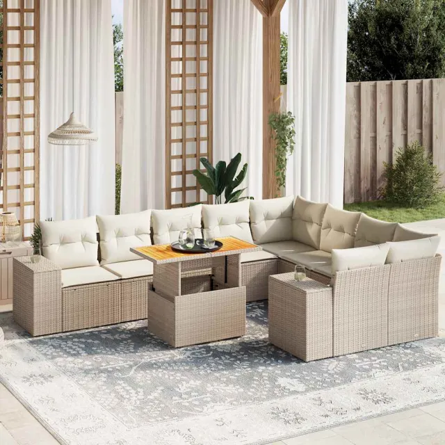 vidaXL 10-delige Loungeset met kussens poly rattan beige, foto 2
