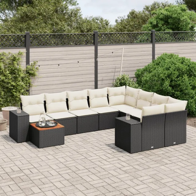 vidaXL 10-delige Loungeset met kussens poly rattan zwart, foto 2