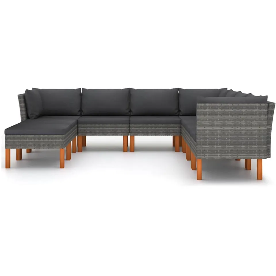 vidaXL 9-delige Loungeset met kussens poly rattan grijs, foto 3