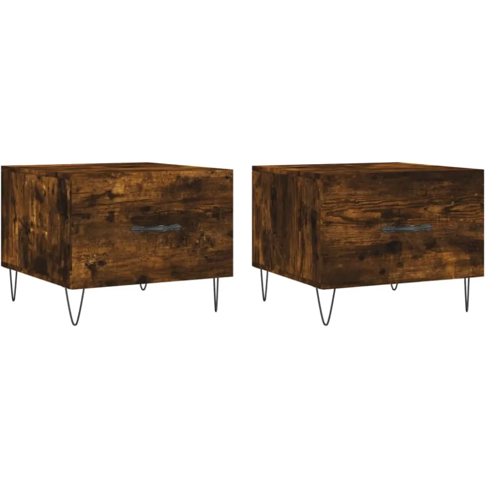 vidaXL Salontafels 2 st 50x50x40 cm bewerkt hout gerookt eikenkleurig, foto 3