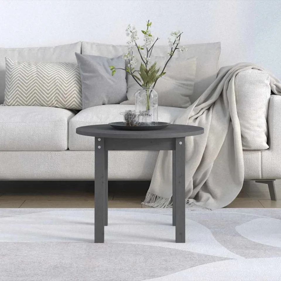 vidaXL Salontafel Ø 55x45 cm massief grenenhout grijs, foto 3