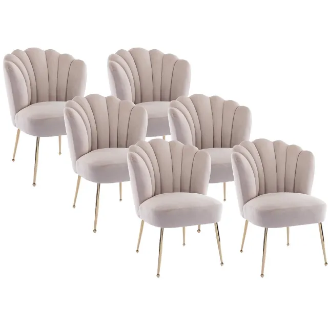 Vente-unique Set van 6 stoelen van fluweel en goudkleurig staal - Beige - RUTY