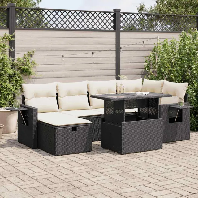 vidaXL 7-delige Loungeset met kussens poly rattan zwart, foto 2