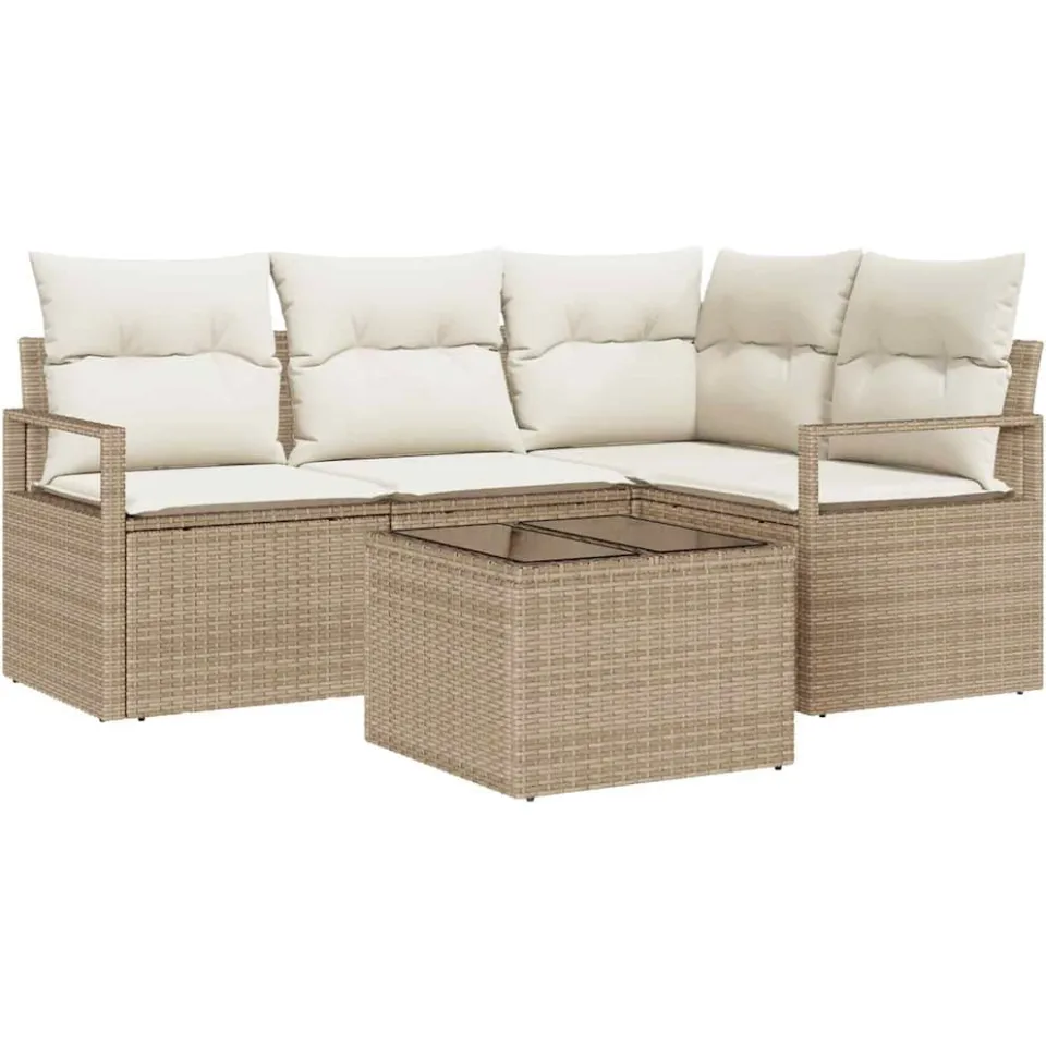 vidaXL Bankstel 5 st Beige en Crème poly rattan
