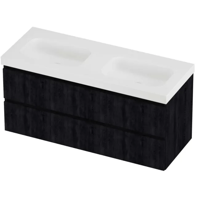 Proline Haga Badmeubelset Polystone Mezza 120x46x58 cm Mat White Charcoal Oak Eiken