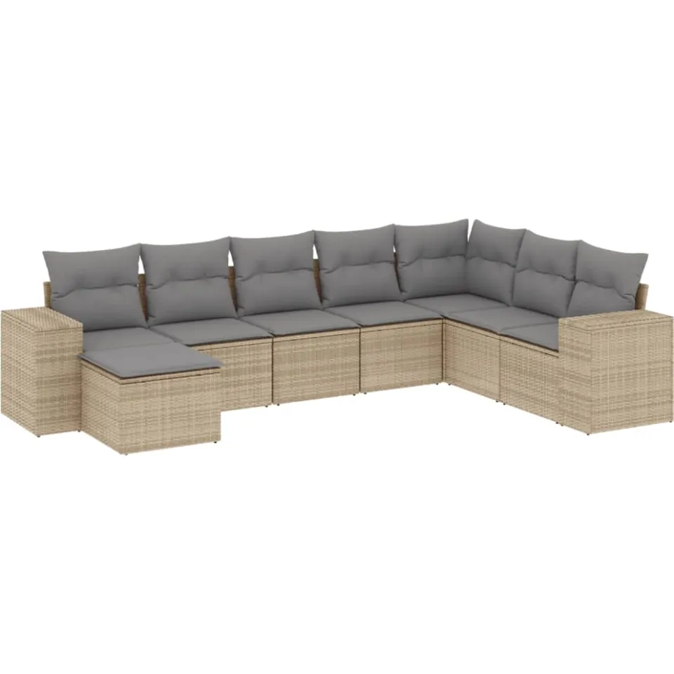 vidaXL 8-delige Loungeset met kussens poly rattan beige, foto 3