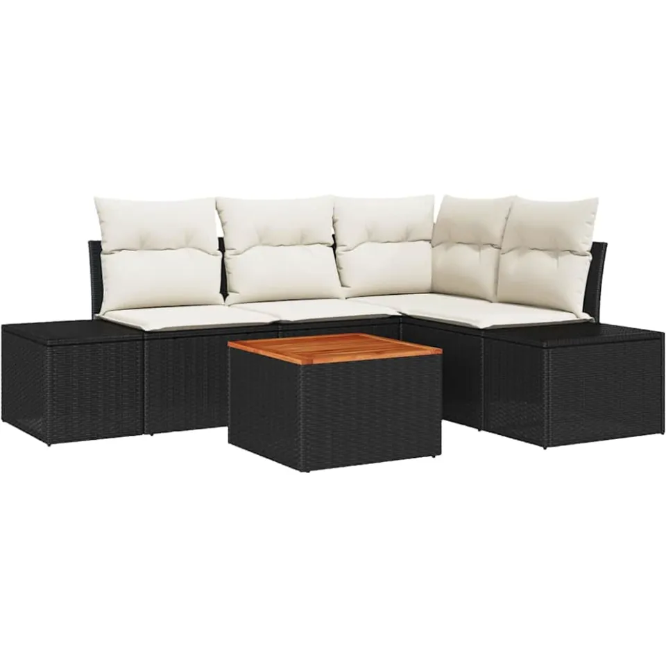 vidaXL Tuinbankenset 5 st Zwart poly rattan