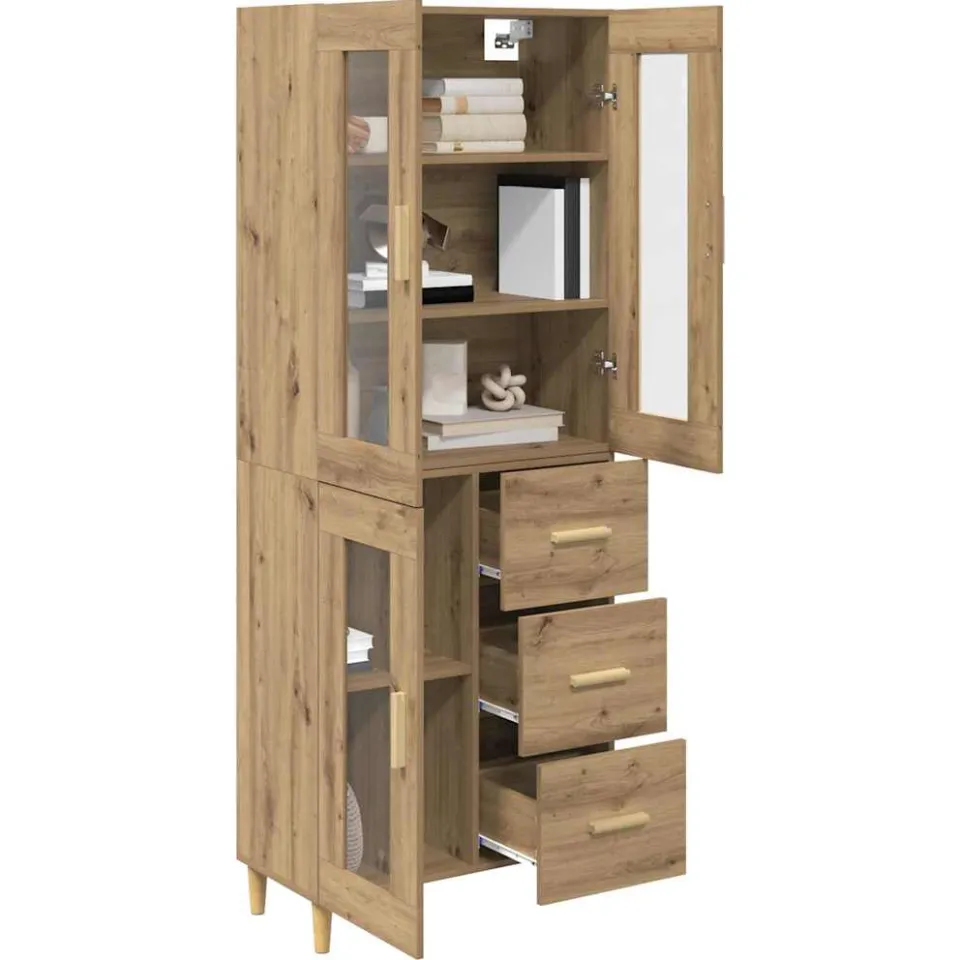 vidaXL Hoge kast Artisan Eiken 69,5 x 34 x 180 cm Bewerkt hout Bruin