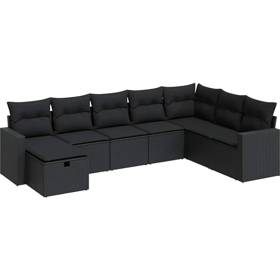 vidaXL 8-delige Loungeset met kussens poly rattan zwart, foto 3