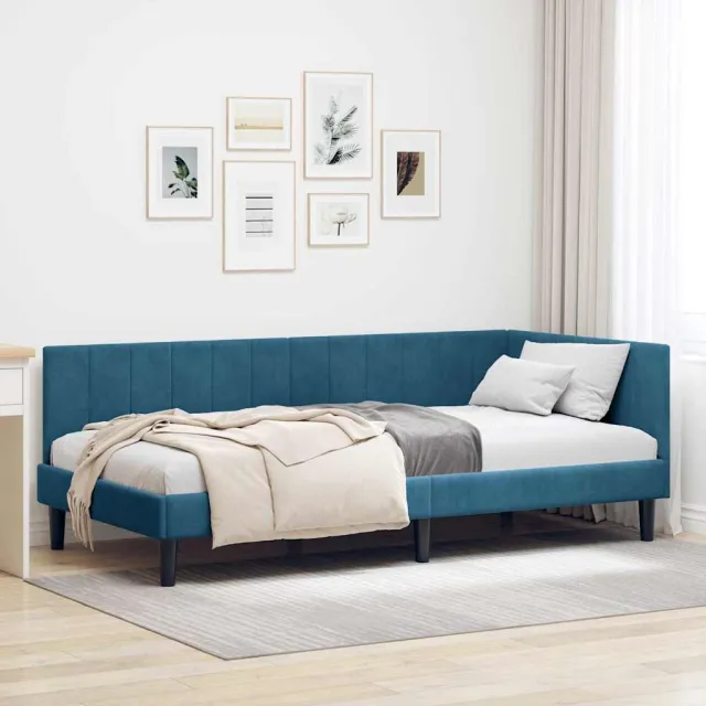 vidaXL Hoekbedframe Blauw 100 x 200 cm fluweel