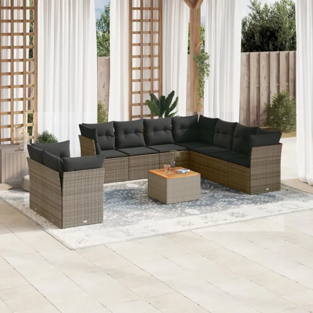 vidaXL 10-delige Loungeset met kussens poly rattan grijs, foto 2