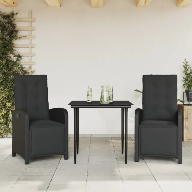 vidaXL 3-delige Bistroset met kussens poly rattan zwart, foto 2