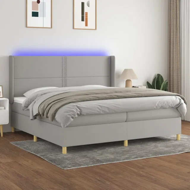vidaXL Boxspring met matras en LED stof lichtgrijs 200x200 cm grijs