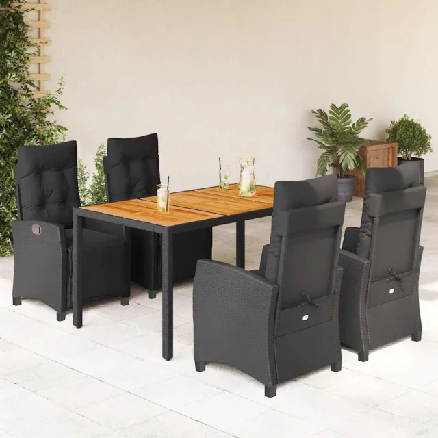 vidaXL 5-delige Tuinset met kussens poly rattan zwart, foto 2