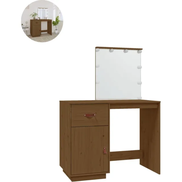 GranMaison Kaptafel met spiegel - Make up tafel - Make up - Toilettafel - Met lades - 95x50x133,5 cm - Honingbruin