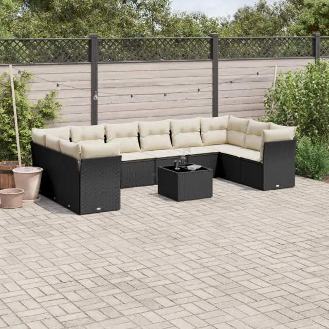 vidaXL 11-delige Loungeset met kussens poly rattan zwart, foto 2