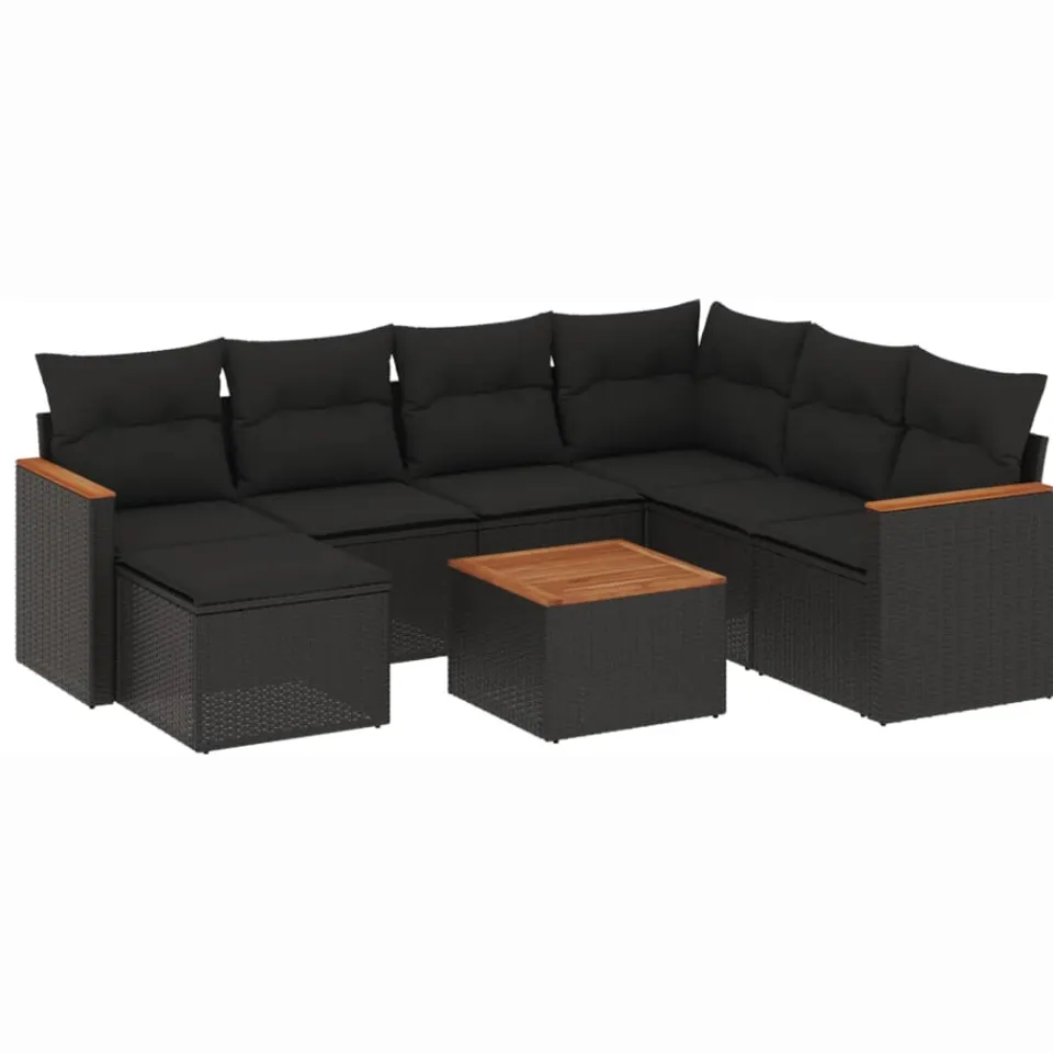 vidaXL 8-delige Loungeset met kussens poly rattan zwart, foto 3