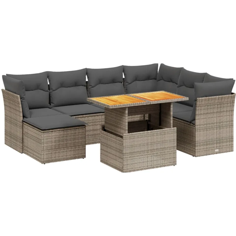 vidaXL 8-delige Loungeset met kussens poly rattan grijs, foto 3