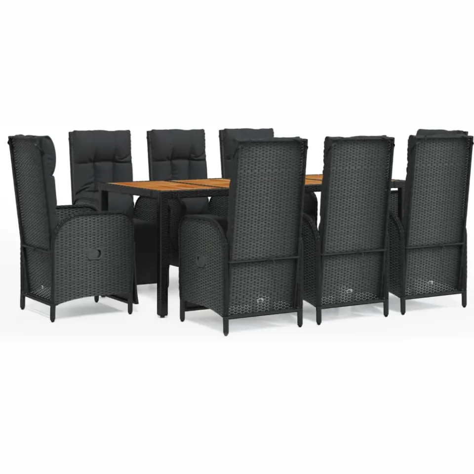 vidaXL 9-delige Tuinset poly rattan zwart