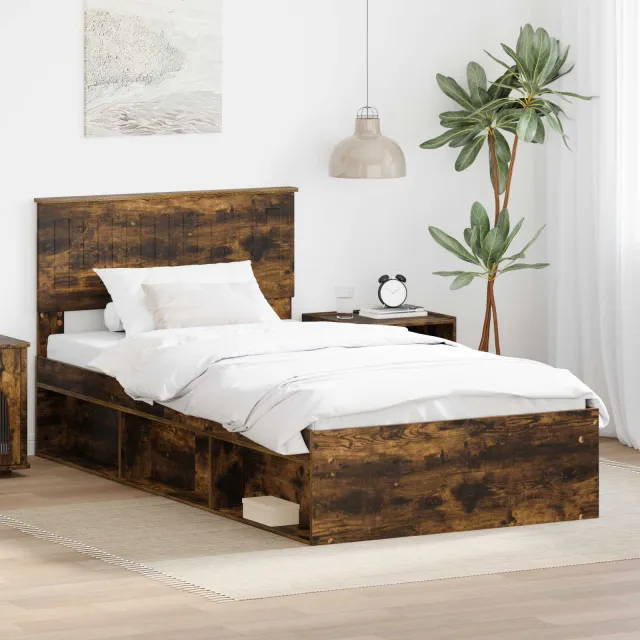 vidaXL Bedframe Gerookt eiken 100 x 200 cm Massief grenenhout Bruin